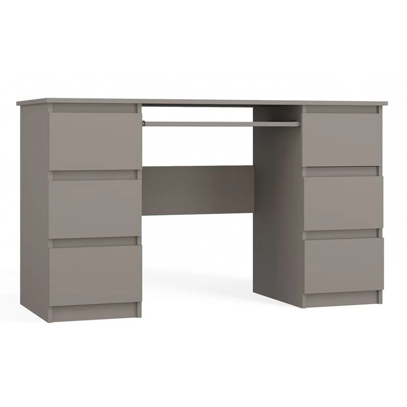 Computertafel – Bureau – Werkplek – Studieplek – Laptoptafel – 6 Laden – Uittrekbaar Toetsenbordblad – Klei-grijs – Compact & Krasbestendig