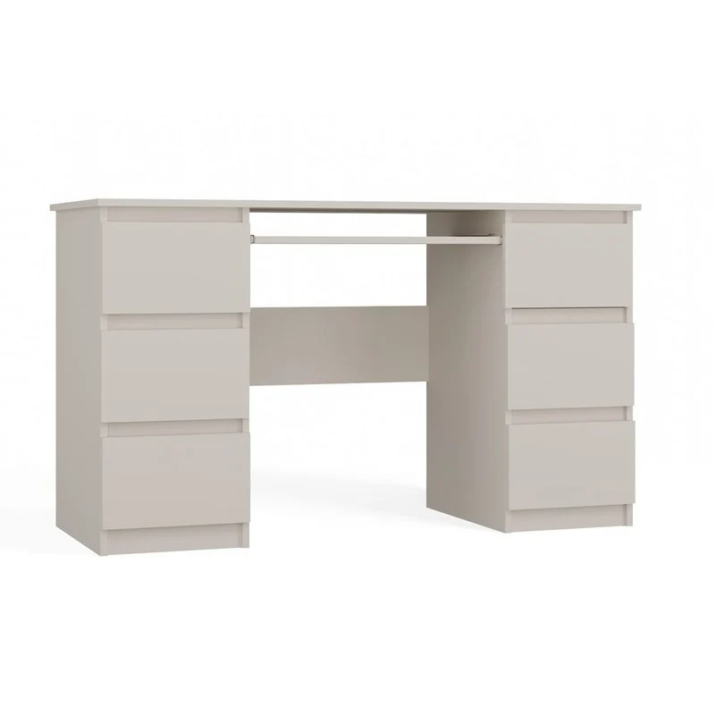 Bureau – Computertafel – Werkplek – Schrijftafel – Laptopbureau – 130x51x76 cm – 6 Lades Met Uittrekbaar Toetsenbordblad – Beige Kasjmier Spaanplaat