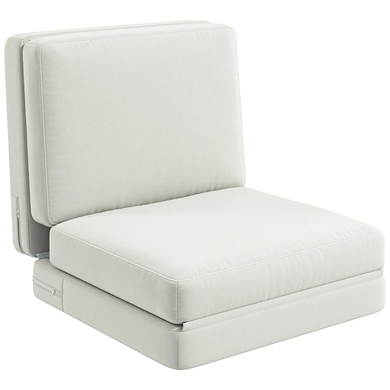 Verstelbare Zitzak – Vloerstoel – Fauteuil – Chaise Longue – Sofa Bed – Velours Crème – Opvouwbaar & Ruimtebesparend – Draaggewicht 240 Kg