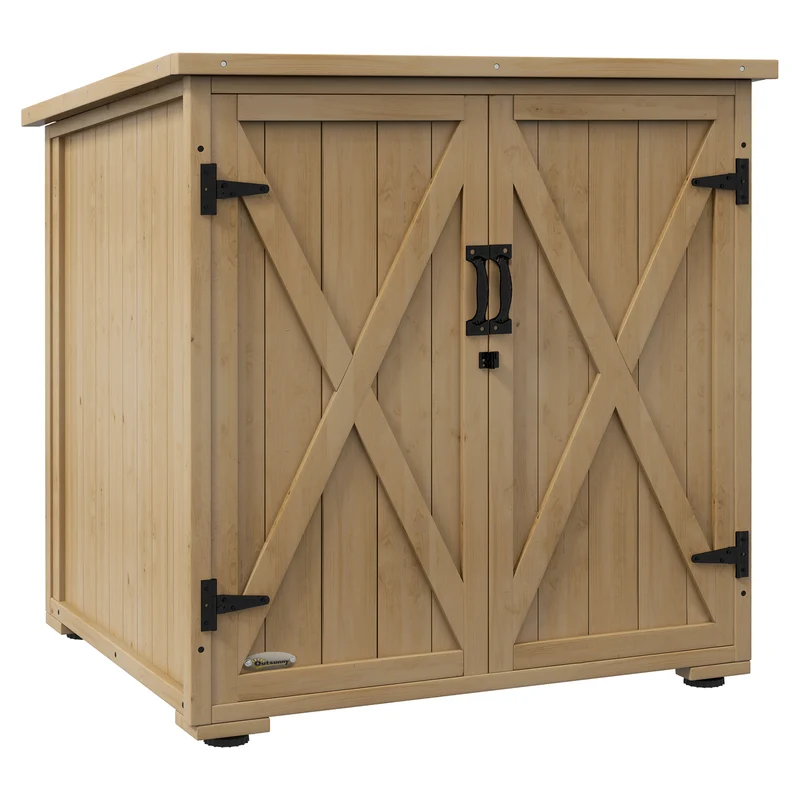 Tuinkast – Tuinkist – Opbergkast – Gereedschapsschuur – Houten Buitenberging – Verstelbare Planken – Waterdicht Bitumen Dak – Massief Voorgeolied Dennenhout – 77,5x88x83/90 cm