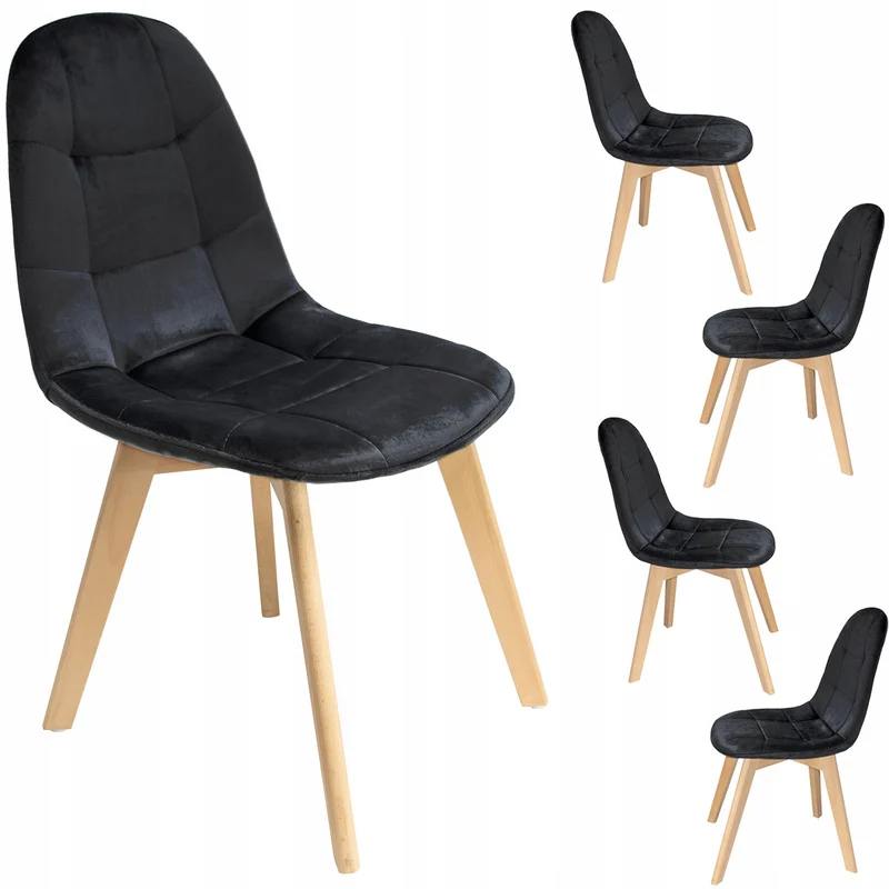 Eetkamerstoel – Stoel – Kuipstoel – Set Van 4 – Zwarte Velvet Bekleding – Beukenhouten Poot – Ergonomische Rugleuning – Draagvermogen 130 kg