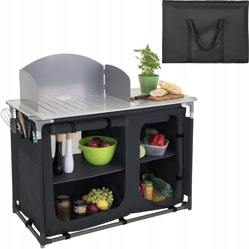 Kampeertafel – Buitenkeukentafel – Opvouwbare Keukentafel – Campingtafel – Outdoor Keukenkast – Inklapbaar & Draagbaar – Hittebestendig Stalen Tafelblad