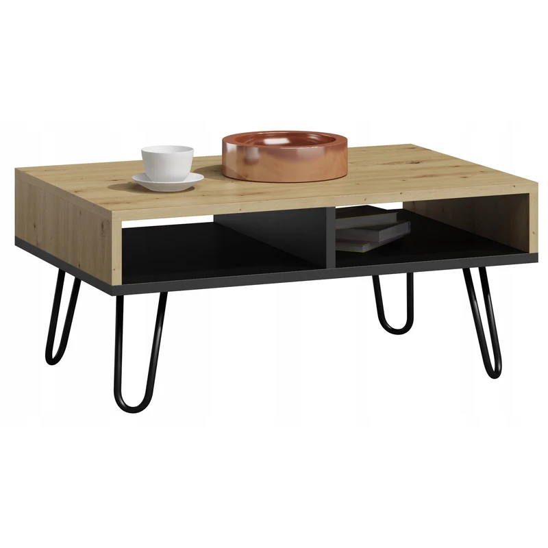 Salontafel – Koffietafel – Bank – Bijzettafel – Loungebank – Gelamineerd Spaanplaat – Metalen Poot – 100x50x55 cm – Zonder Elektriciteit
