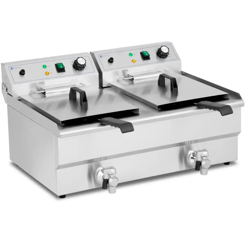 Friteuse – Dubbele Frituurpan – Frituurpan – Frietpan – Koude Zone – 2 x 16 Liter Inhoud – 6000 Watt Vermogen – RVS Behuizing