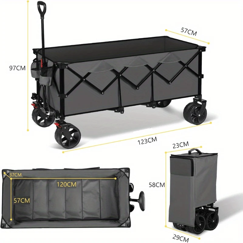 Opvouwbare Handwagen – Bolderkar – Transportwagen – Steekwagen – Karretje – 200 kg Draagkracht – 17x10 cm Brede Rubber Banden – Antraciet