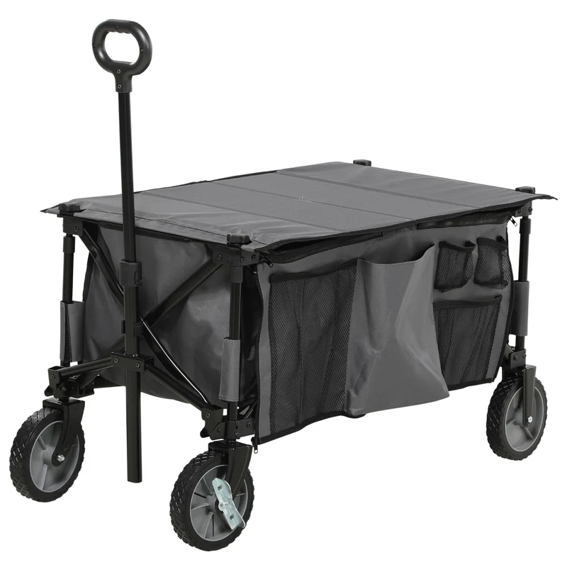 Transportwagen – Opvouwbare Bolderkar – Vervoerswagen – Strandwagen – Tuinwagen – 4 Wielen Met Rem – Verstelbare Telescopische Handgreep – Donkergrijs – 125 Liter Inhoud – Max 100 kg Belastbaar