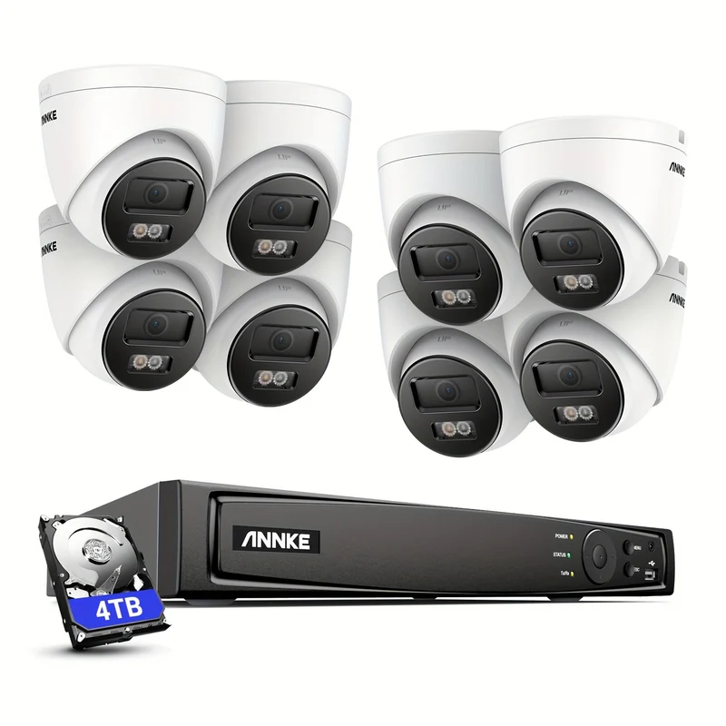 Beveiligingscamera – Camerabewaking – Buitencamera – IP-camera – CCTV-systeem – 8 x 4K 8MP Turret Camera’s – 4TB Opslag – Kleurennachtzicht & Mens-Voertuigdetectie
