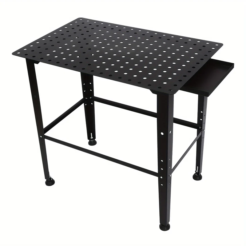 Werkbank Lassen – Werktafel – Montagebank – Lasklemtafel – Werkruimte – Verstelbare Hoogte – Draagvermogen 598,74 kg – Dubbele Opbergplank – Stalen Frame – Compact 91x61 cm – Zwart
