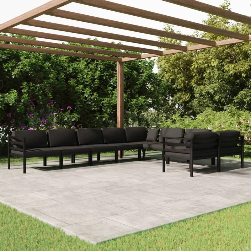 Loungeset – Tuinset – Loungebank – Zitgroep – Balkonset – Modulaire 9-delige Set – Aluminium Frame – Comfortabele Polyester Kussens