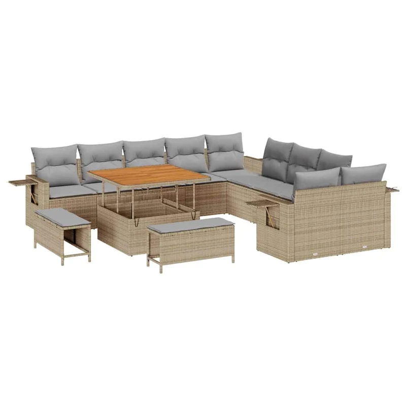 Tuinbank – Buitenbank – Loungeset – Tuinmeubel – Poly Rattan – Modulaire Opstelling – UV-Bestendig – Beige Met Kussens