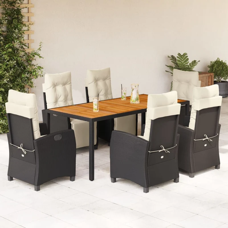 Loungebank – Tuinbank – Loungeset – Tuinmeubel – Balkonbank – Verstelbare Rugleuning – Weerbestendig PE-Rattan – Zwart/Crème