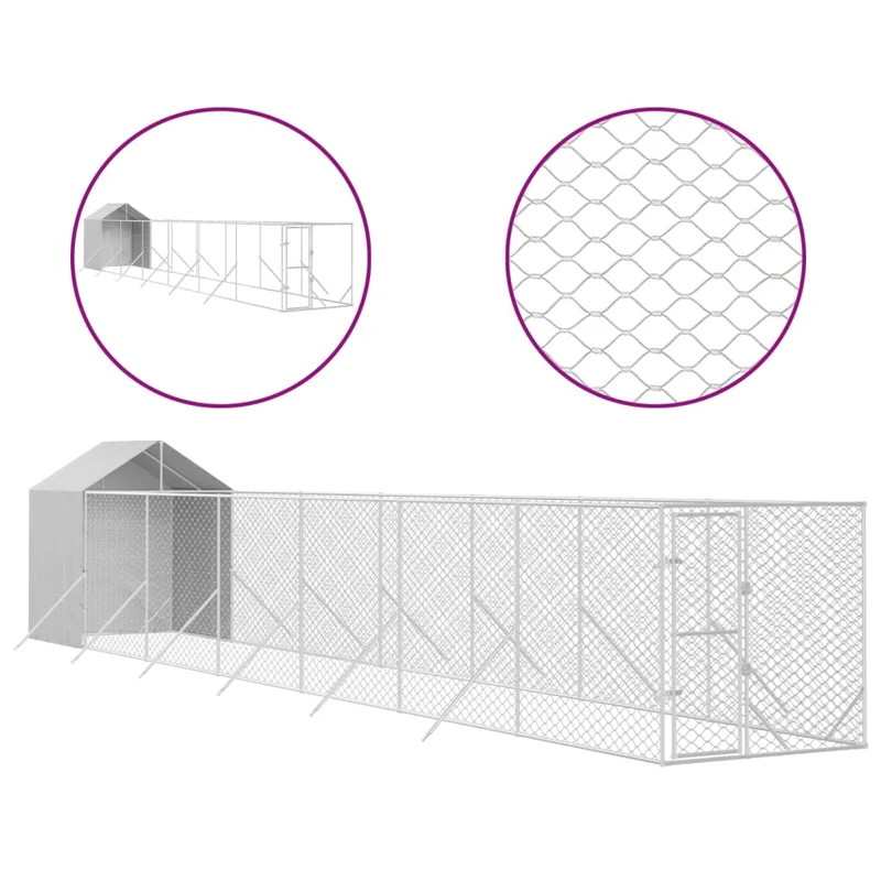 Hondenhok – Buitenkennel – Hondenren – Dierenverblijf – Huisdierenhok – Verzinkt Staal – Water- en UV-bestendig Dak – 2x14x2,5m