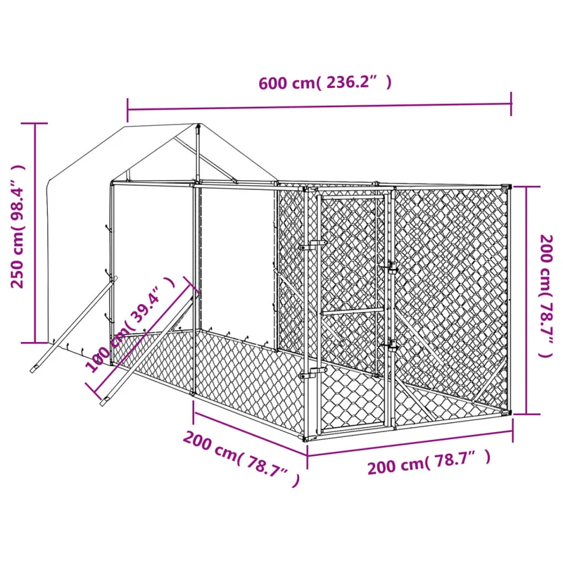 Hondenkennel – Hondenren – Dierenren – Puppyren – Buitenren – 2x6x2,5 Meter – Gegalvaniseerd Staal – UV- en Waterbestendig Polyethyleen