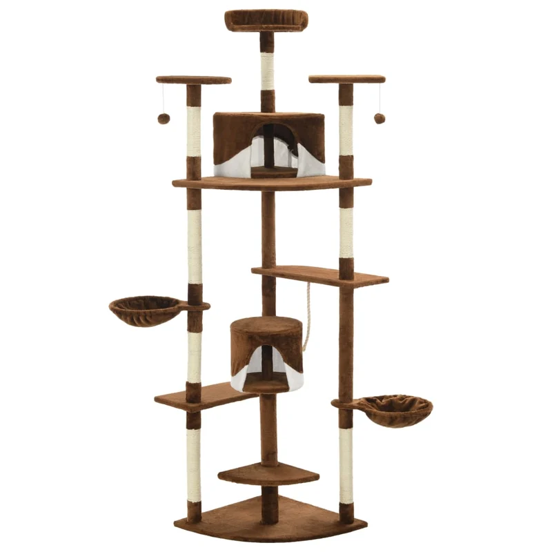 Kattentoren – Krabpaal – Kattenboom – Kattenhuis – Kattenmeubel – Meerdere Verdiepingen – Zacht Polyester Pluche - Bruin en Wit