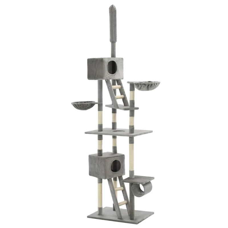 Kattenklimpaal – Krabpaal – Klimtoren – Kattenboom – Krabmeubel – Instelbare Hoogte 230-260 cm – Duurzaam Sisal & Zacht Polyester Grijs