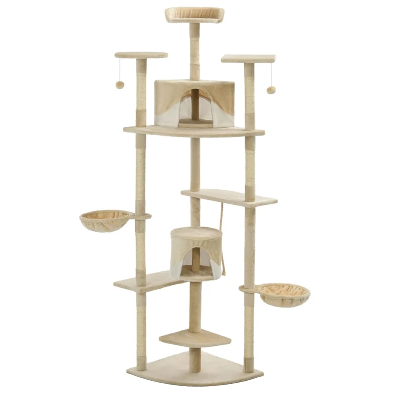 Kattenkrabpaal – Kattenboom – Kattenhuis – Kattenmeubel – Kattenklimpaal – Beige en Wit – Zacht Pluche – Sisal Krabpalen