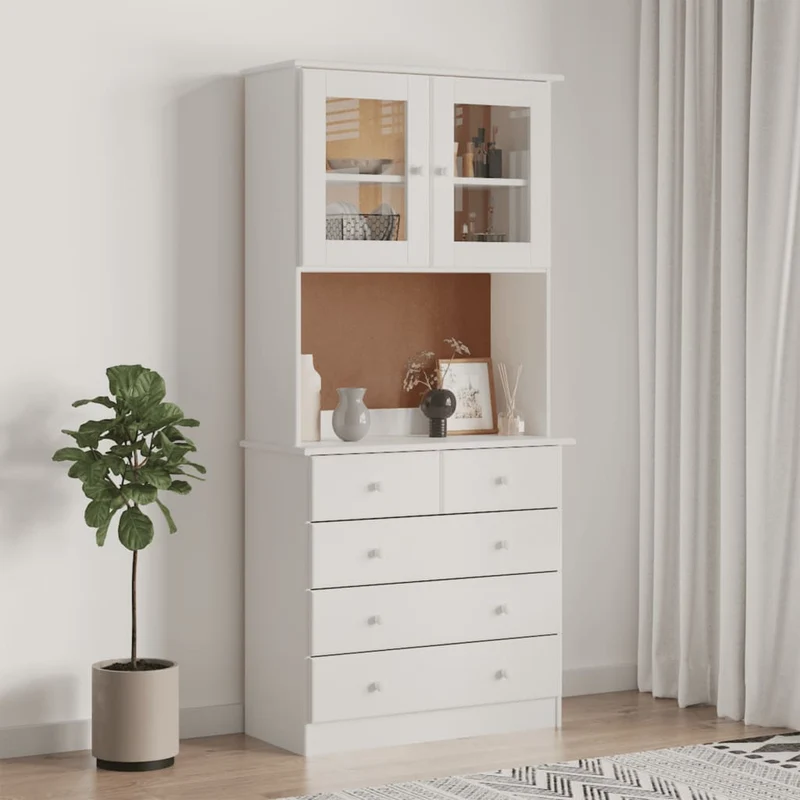 Hoogkast – Opbergkast – Boekenkast – Dressoir – Ladekast – Wit – Houten Materialen – Hoog En Ruimtebesparend
