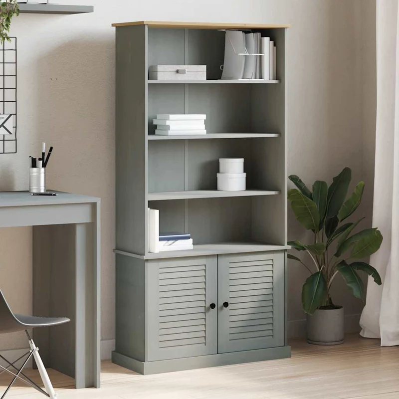 Boekenrek – Boekenkast – Boekenplank – Vakkenkast – Opbergkast – Massief Essenhout – Stijlvolle Grijze Afwerking