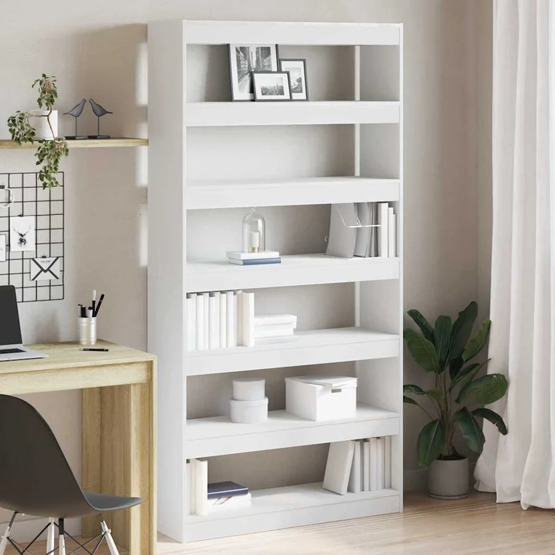 Boekenplank – Wandplank – Boekenrek – Wandrek – Opbergplank – 6 Niveau’s – Hout Wit – Inclusief Bevestigingsmateriaal