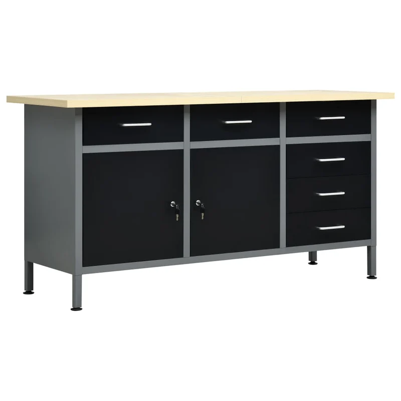 Werkbank – Werktafel – Werkstation – Gereedschapsbank – Werkbank Met Laden – Zwart – Draagvermogen 500 kg – 6 Laden Met Kogellagers