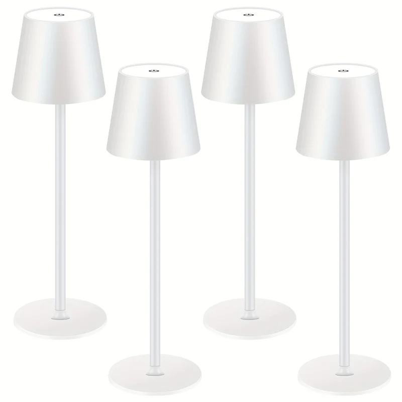 Draadloze LED Tafellamp – Touch Lamp – Nachtlamp – Oplaadbare Lamp – Sfeerverlichting – 4 Stuks Wit – 7000mAh Batterij – Pagodavormig Metaal