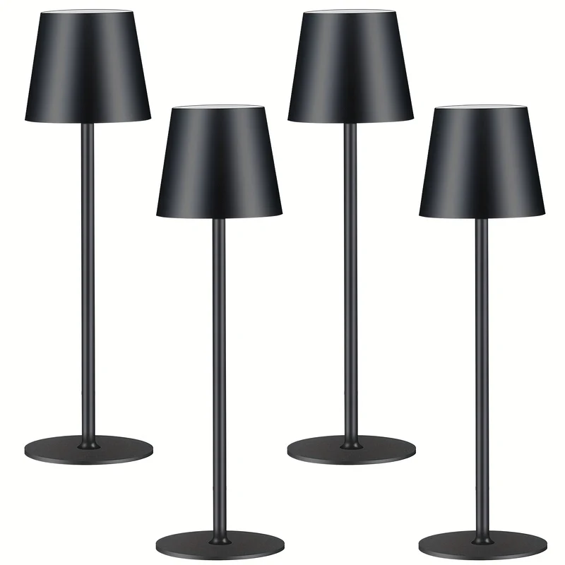 Draadloze Tafellamp – LED Lamp – Bureauverlichting – Nachtlampje – Oplaadbare Lamp – Set 4 Stuks Zwart – 7000 mAh Batterij – Touch Bedienbaar