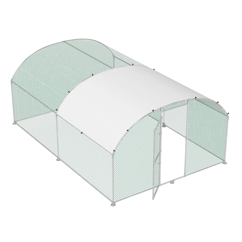 Chicken Coop 300x400x185cm Free-Range Enclosure Cages Small Animal Coop Galvanized Steel Chicken Cage Poultry Coop Aviary with PE Roof Outdoor Enclosure with Lock Poultry Coop, Dome Roof