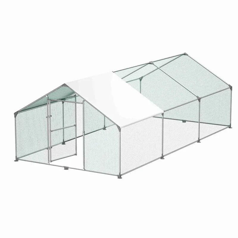 Kippenren – Kippenhok – Buitenren – Pluimveestal – Dierenren – Extra Groot 3x6x2m – Gegalvaniseerd Stalen Frame – PE Dak – Veilig & Ventilerend