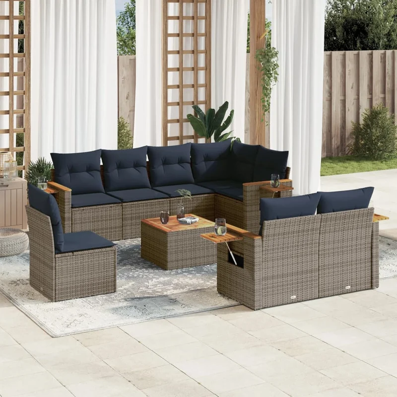 Tuinkussen Set – Tuinmeubel – Loungeset – Balkonmeubels – Buitenmeubels – Weerbestendig PE-Rattan – Uitklapbare Zijtafels – Wit