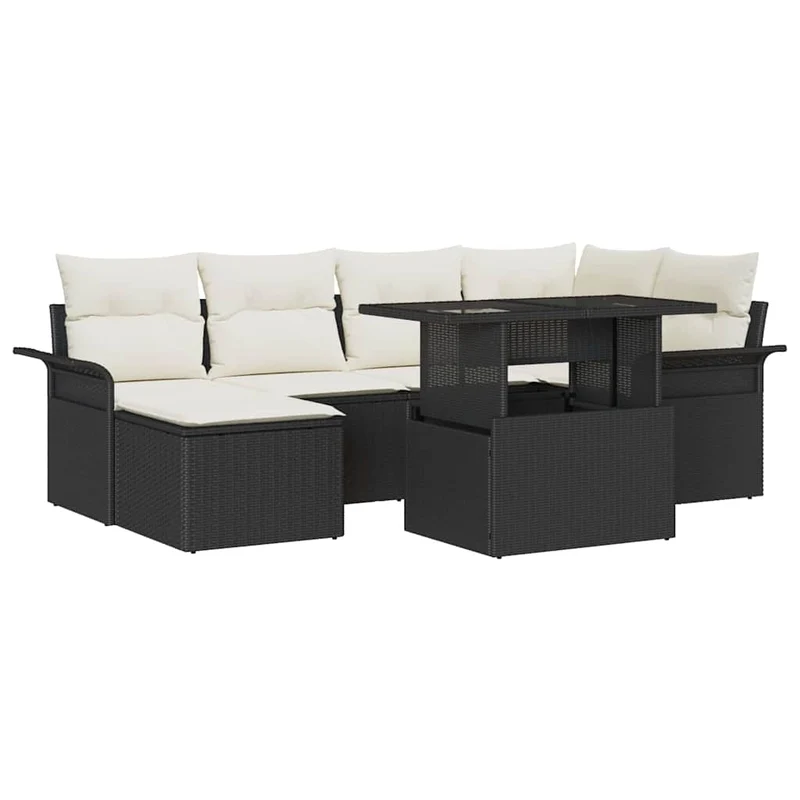 Tuinbank – Buitenbank – Loungeset – Tuinmeubel – Modulaire 2-zitsbank – Weerbestendig Polyrattan – Comfortabele Witte Kussens