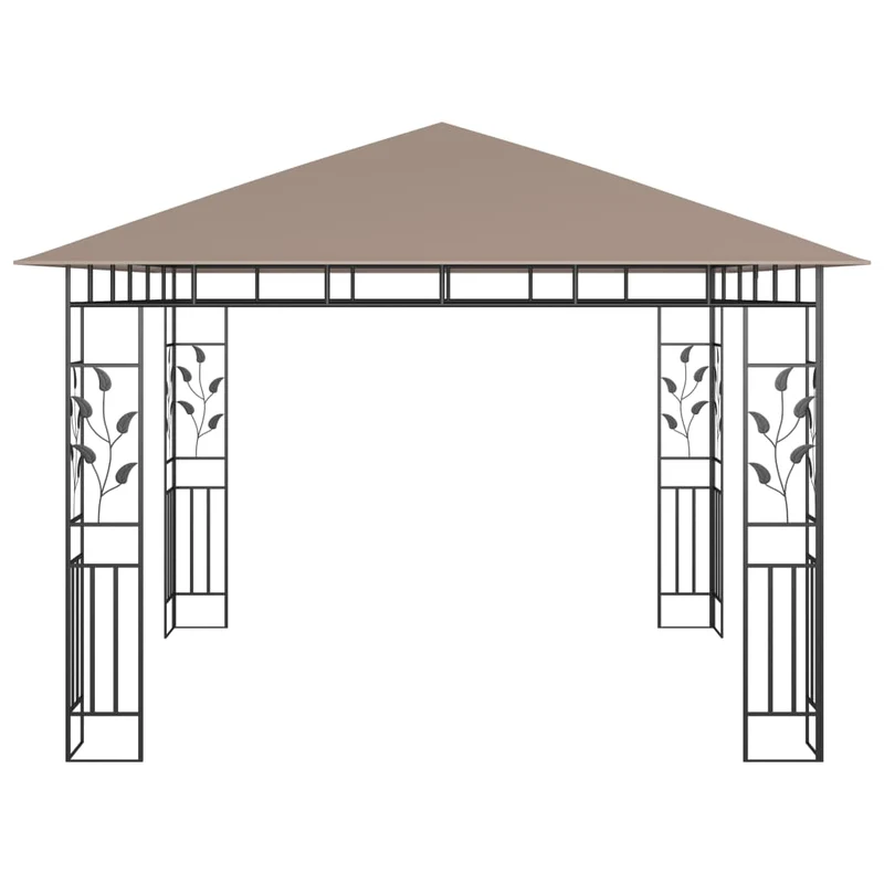 Tuinpaviljoen – Tuinkamer – Pergola – Prieel – Overkapping – Stevig Metalen Frame – Muskietennet Inclusief – 3x3x2,73 Meter – Taupe Kleur