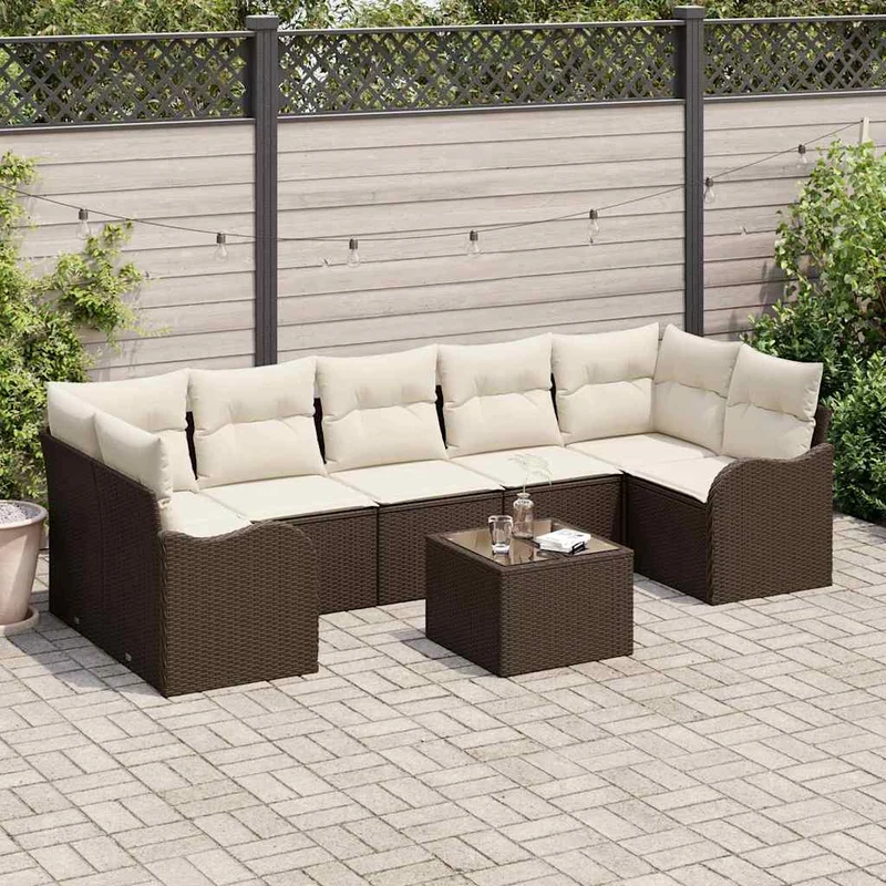 Tuinbank – Buitenbank – Loungeset – Zithoek – Tuinmeubel – Modulaire Loungebank – Weerbestendig – verstelbare Poten – Bruin en Crème