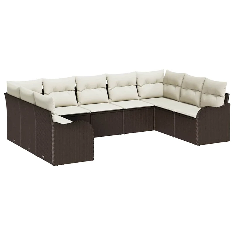 Tuinbank – Buitenbank – Loungeset – Tuinmeubel – Modulair Design – Weerbestendig Rattan – Comfortabele Wasbare Kussens – Bruin Crème