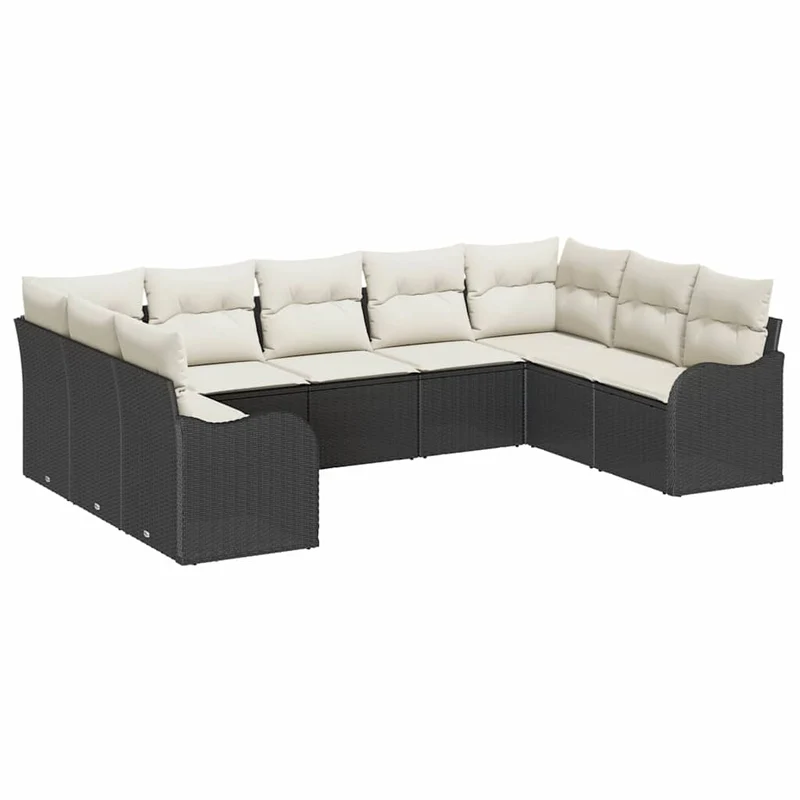 Tuinbank – Buitenbank – Loungeset – Tuinmeubel – Modulaire Loungeset – Handgevlochten Rattan – Comfortabele Schuimkussens – Inclusief Salontafel – Zwart met Crème