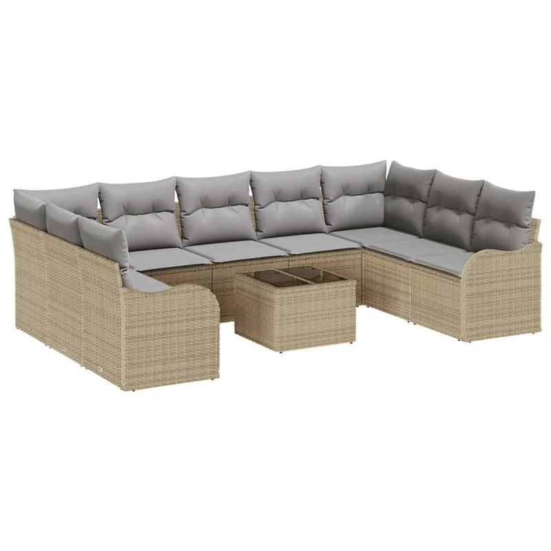 Tuinbank – Loungeset – Buitenbank – Tuinmeubel – Balkonbank – Modulaire 9-delige Set – Weerbestendig Handgevlochten Rattan – Inclusief Bijzettafel