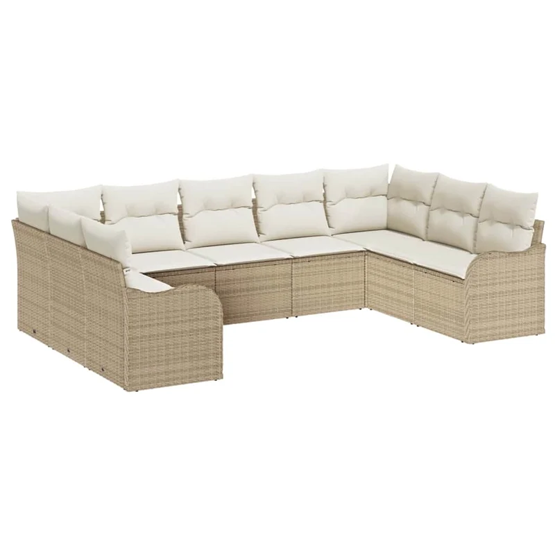 Modulaire Loungeset – Tuinbank – Buitenbank – Loungesofa – Patio Sofa – Handgeweven Rattan – Comfortabele Schuimkussens – Beige Crème Zonder Tafel