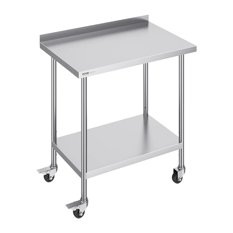 Roestvrijstalen Werktafel – RVS Werkbank – Keukentafel – Cateringtafel – Werkbank Op Wielen – 61x91,5x102 cm – 0,8 mm Roestvrij Staal