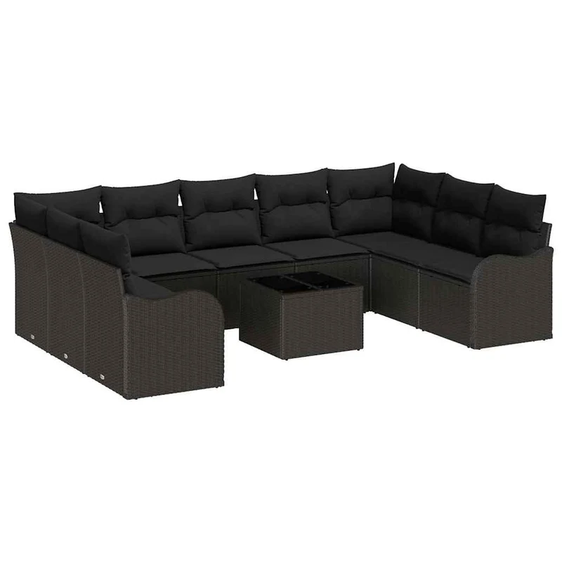 Modulaire Loungeset Tuin – Loungeset Buiten – Tuinbank – Loungesofa – Tuinmeubilair – Zwart Met Salontafel – Weerbestendig Handgevlochten Rattan – Comfortabele Foamkussens