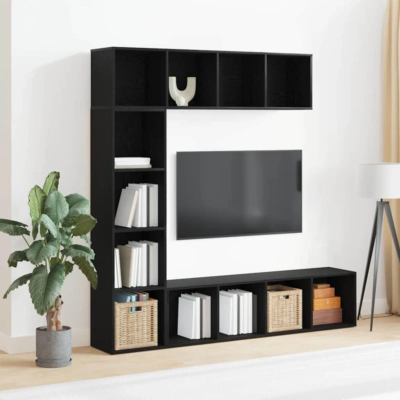 Boekenkast – Boekplank – Boekenrek – Opbergkast – Zwarte Eikenlook – Verstelbare Planken – 12 Ingebouwde Planken – Hoogwaardig Bewerkd Hout