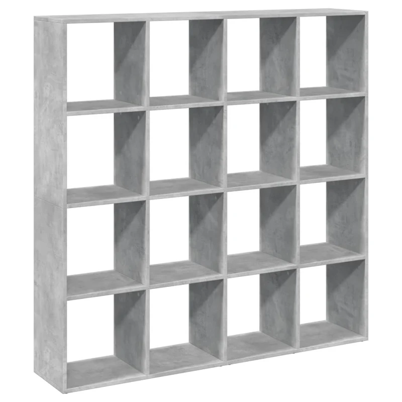 Boekenkast – Boekenrek – Opbergkast – Vakkenkast – Roomdivider – Betongrijs – 16 Open Vakken – Hoogwaardig Hout