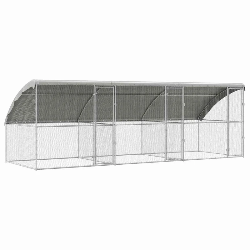 Kippenren – Kippenhok – Buitenren – Pluimvee Verblijf – Dierenhok – Gegalvaniseerd Staal – Weerbestendig – 600x200x198,5 cm