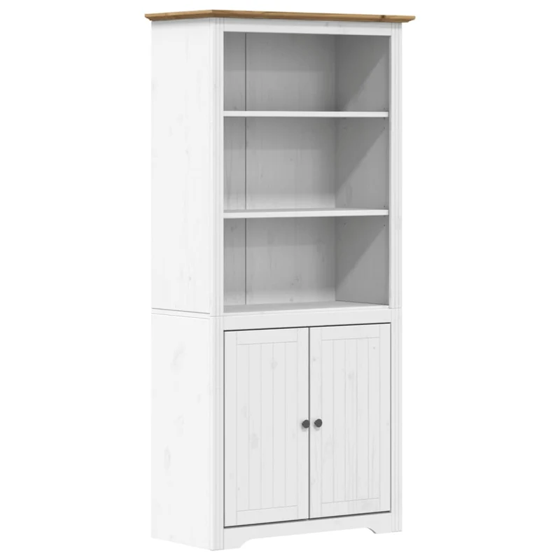 Boekenkast – Boekenkastje – Boekenplank – Opbergkast – Vakkenkast – Massief Dennenhout – 3 Open Planken & 2 Deuren – Warm Bruine Kleur
