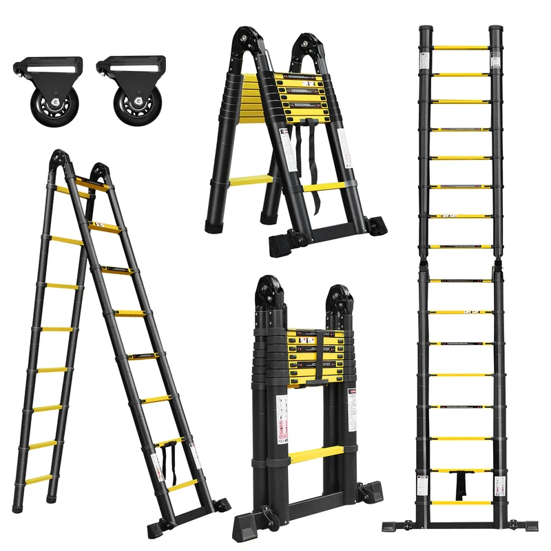 Telescopische Ladder – Telescoopladder – Vouwladder – Uitschuifbare Ladder – Aanleunladder – Aluminium – Max. 150 kg Draagkracht – Compact Opvouwbaar