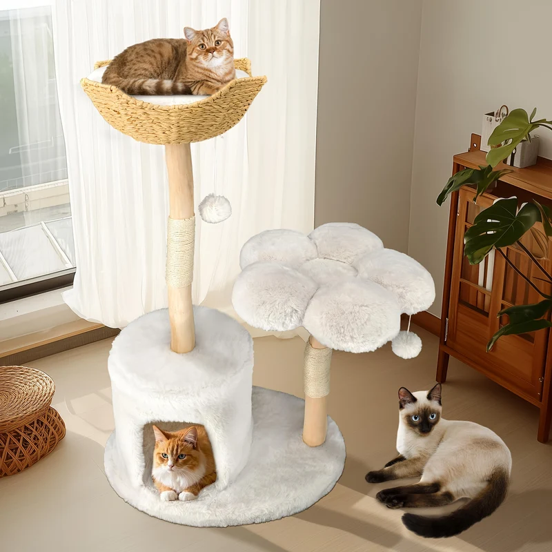 Kattenboom – Krabpaal – Klimmeubel – Kattenhuis – Kattenmeubel – 120 cm Hoog – Stevig Wilgenhout Met Natuurlijke Sisal Krabpalen