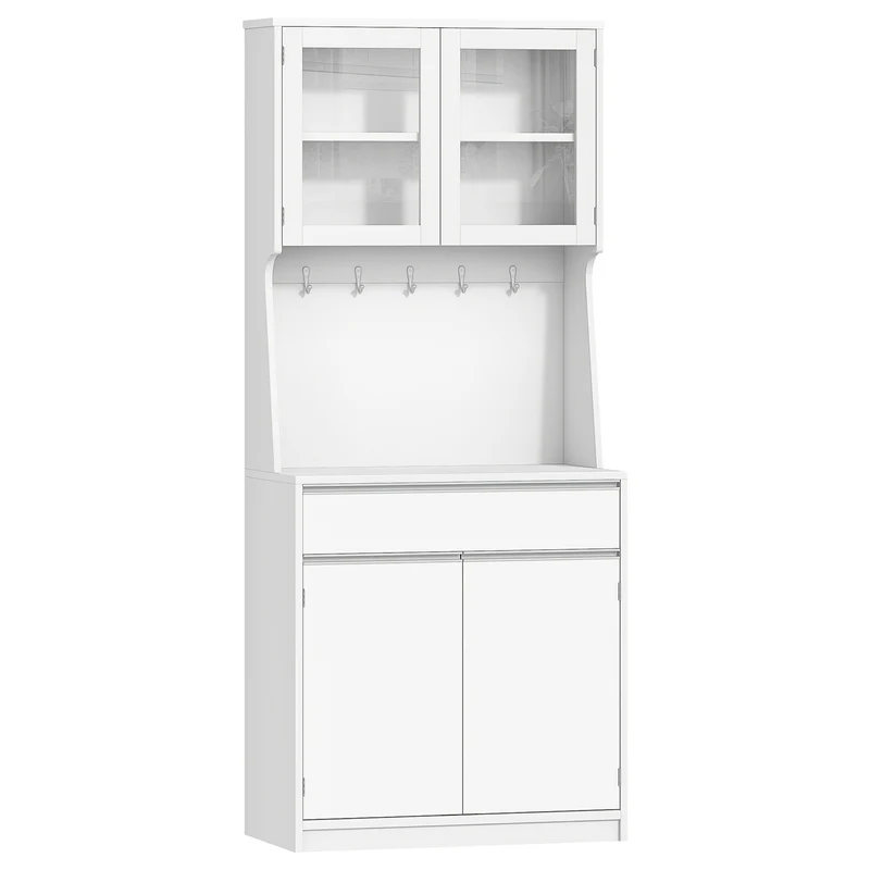 Kitchen Cabinet, Sideboard High Cupboard with Countertop and 4 Storage Compartments Adjustable Shelves Suitable for Kitchen or Living Room, 40 × 75 × 180cm White, Dining Room Furniture, Stylish Sideboard, Sleek Storage, Par