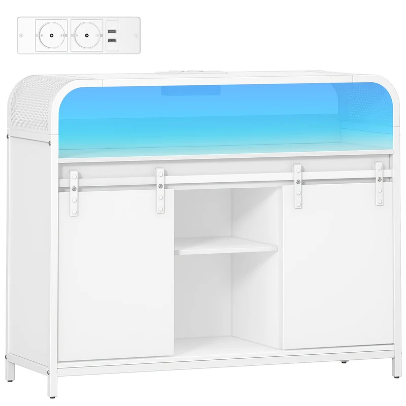 Sideboard with LED Lighting, Kitchen Cabinet with Power Strip, Storage Cabinet with 2 Sliding Doors, Adjustable Dividers, Kitchen, Dining Room, 35 X 100 X 80cm, Kitchen Sideboard Cabinet, Pantry Cabinet for Kitchen, Cupboard