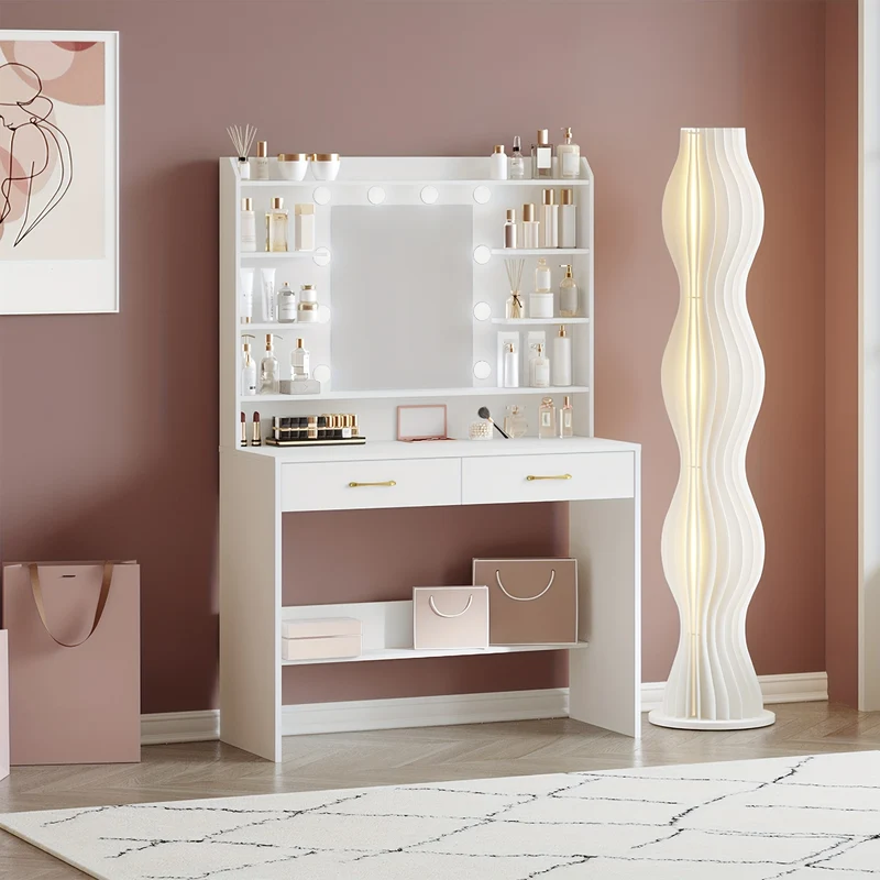 Make-up Tafel – Visagie Tafel – Kaptafel – Dressoir – Dressing Table – Wit – Met Spiegel en Ruime Opbergruimte – 40 x 100 x 149 cm