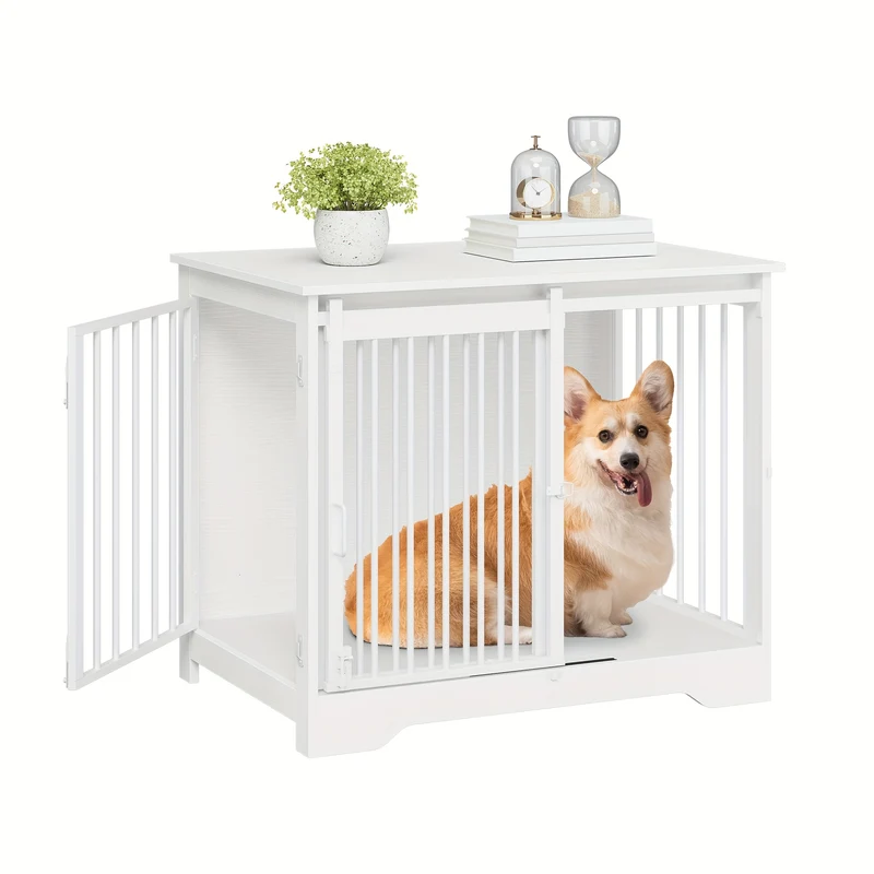 Hondenbench – Hondenkooi – Hondenhuisje – Hondenbox – Bench Meubel – Hout & Metaal – 2 Deuren – 55 x 81 x 67,2 cm – Voor Honden Tot 100 kg – Vintage Bruin