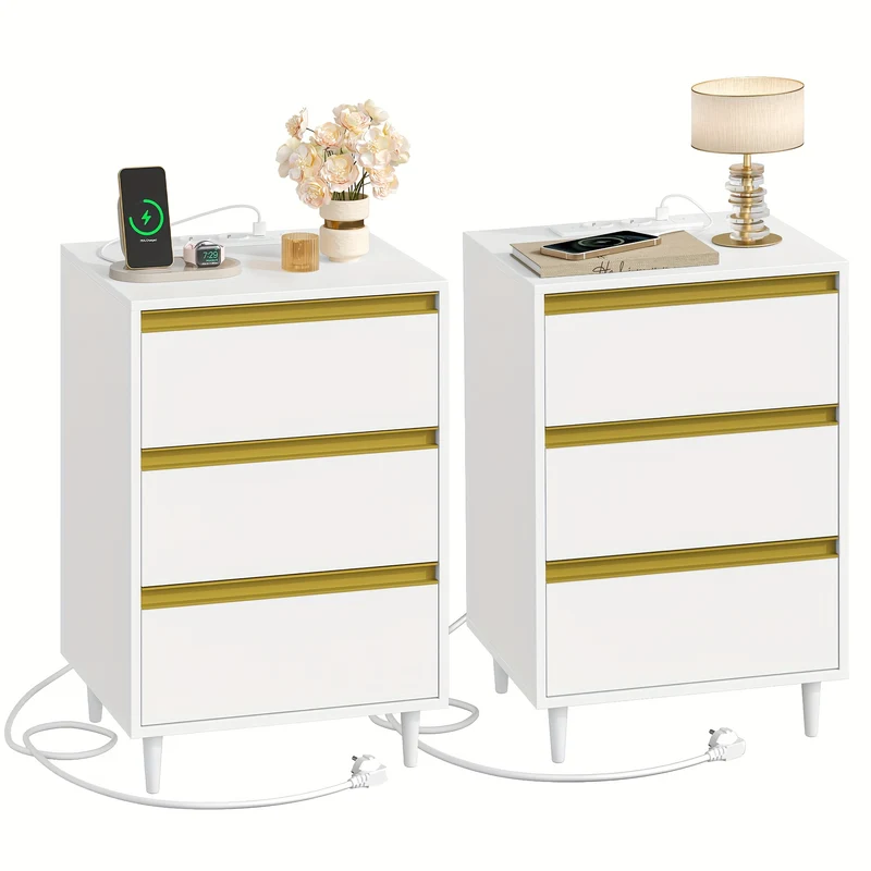 Bedside Table, Set Of 2, Side Table, 3 Drawers, Bedside Cabinet With 4 Removable Footrests, Bedside Table In The Bedroom, Sofa Table, For Bedroom, Living Room, White