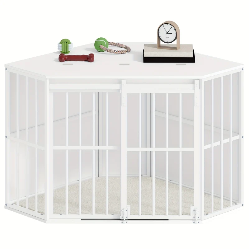 Hondenbench – Hondenkooi – Bench – Hondenbox – Hondenhok – Hoekmodel – Modern Houten Design – Inclusief Waterafstotend Kussen – Maat 107x59,6x64 cm – Wit